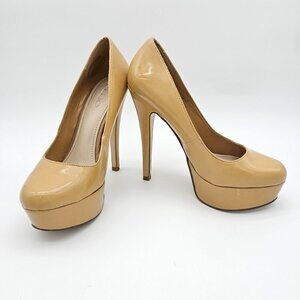 Aldo Nude/Tan Round Toe Platform High Heel Pump, Patent Vegan Leather, Size 6